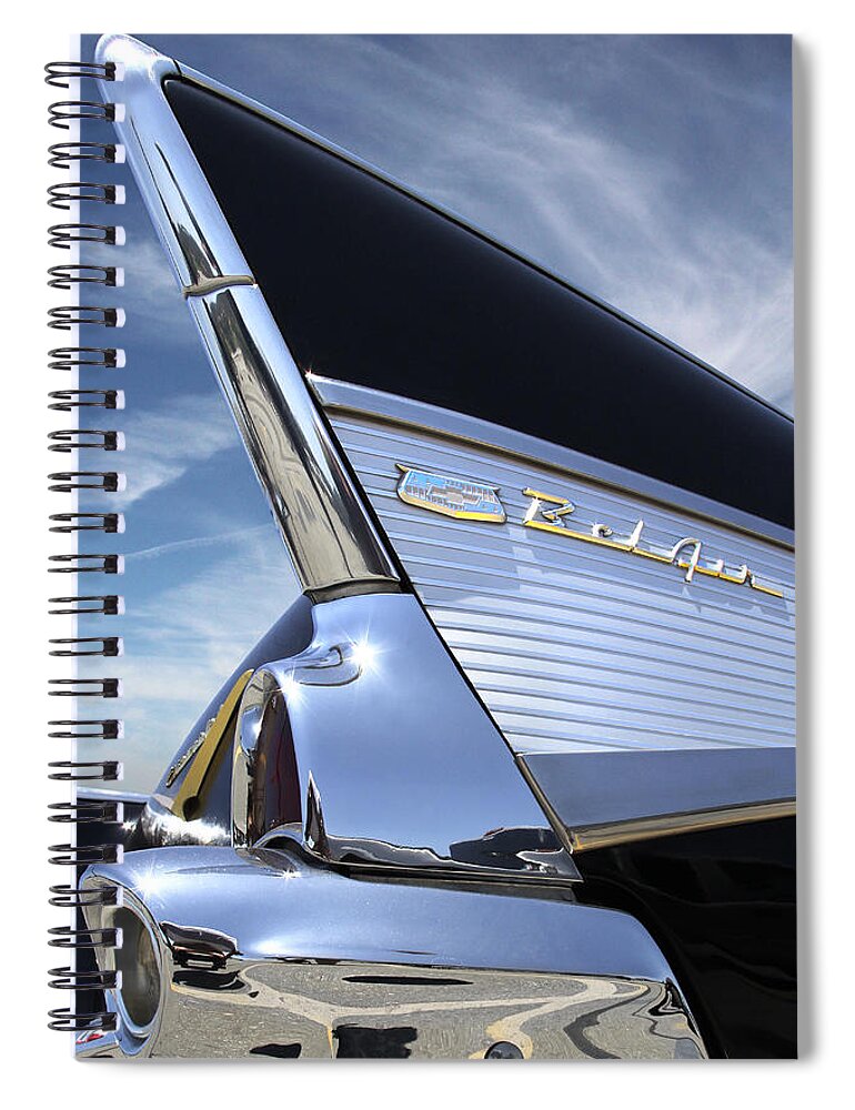 Transportation Spiral Notebook featuring the photograph Classic Fin - 57 Chevy Belair by Mike McGlothlen