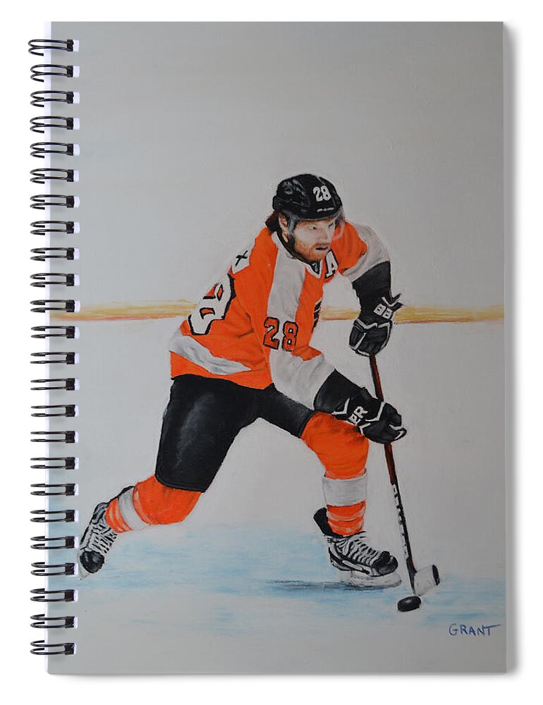 Art Spiral Notebook featuring the painting Claude Giroux Philadelphia Flyer by Joanne Grant