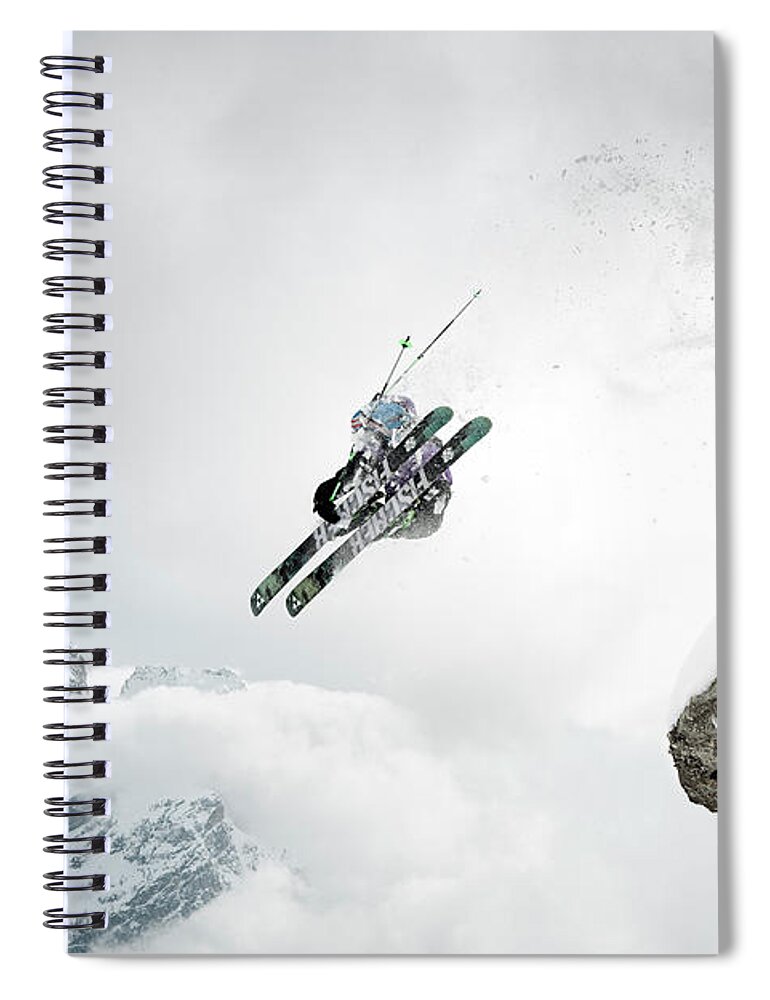 Ski Pole Spiral Notebook featuring the photograph Cliff Drop by Andre Schoenherr