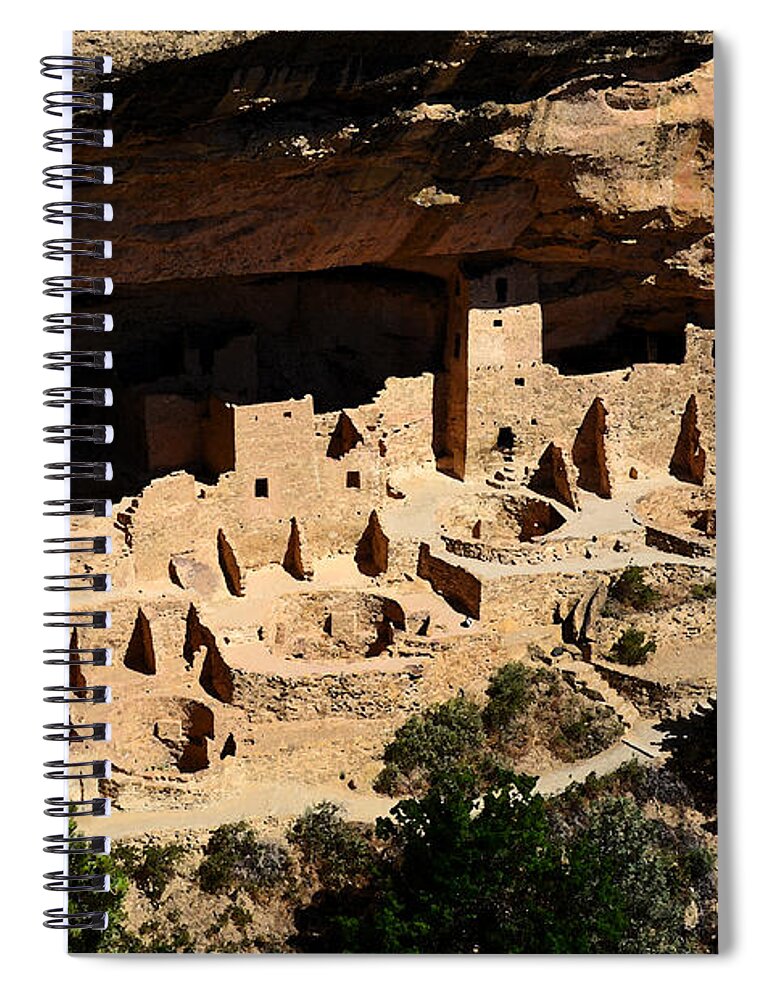 Mesa Verde Spiral Notebook featuring the digital art Cliff Palace at Mesa Verde National Park Anasazi Ruin Watercolor Digital Art by Shawn O'Brien