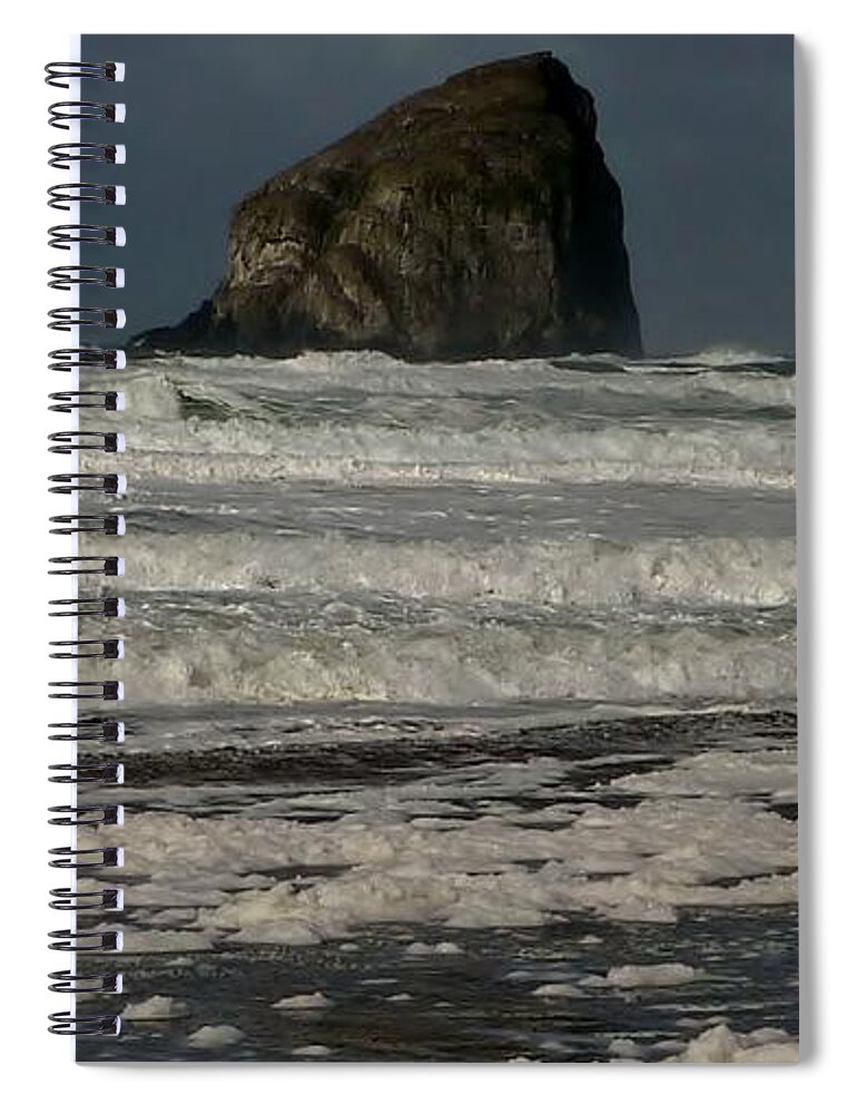 Waves Spiral Notebook featuring the photograph Close Haystack Rock by Susan Garren
