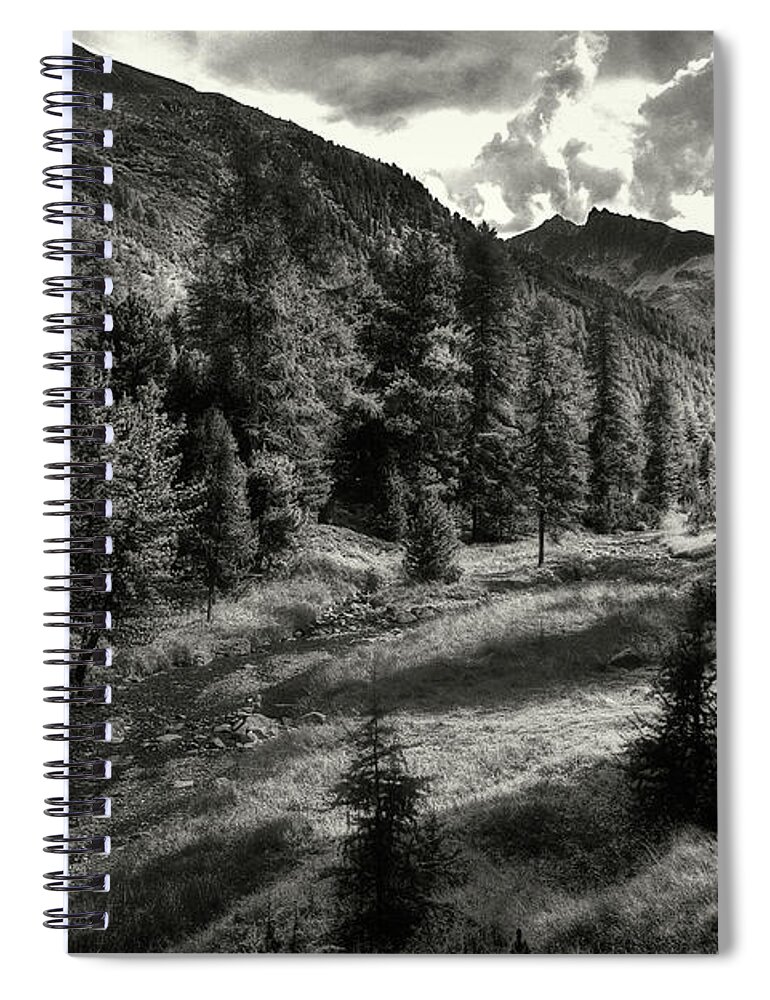 B&w Spiral Notebook featuring the photograph Clouds over the mountainscape by Roberto Pagani