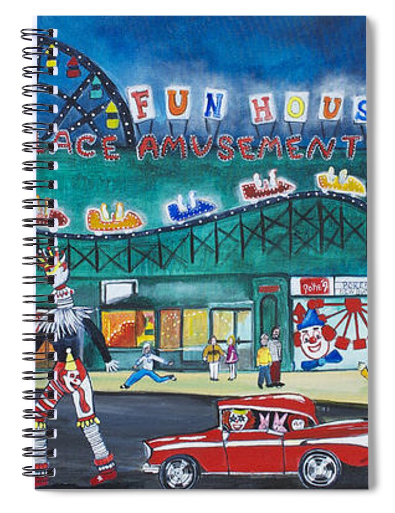 Asbury Park Art Spiral Notebook featuring the painting Clown Parade at the Palace by Patricia Arroyo