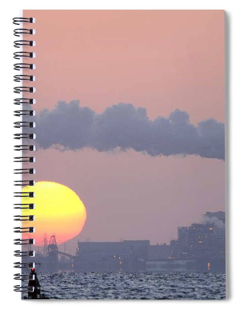 Power Plant Spiral Notebook featuring the photograph Coal power plant and sun by Bradford Martin
