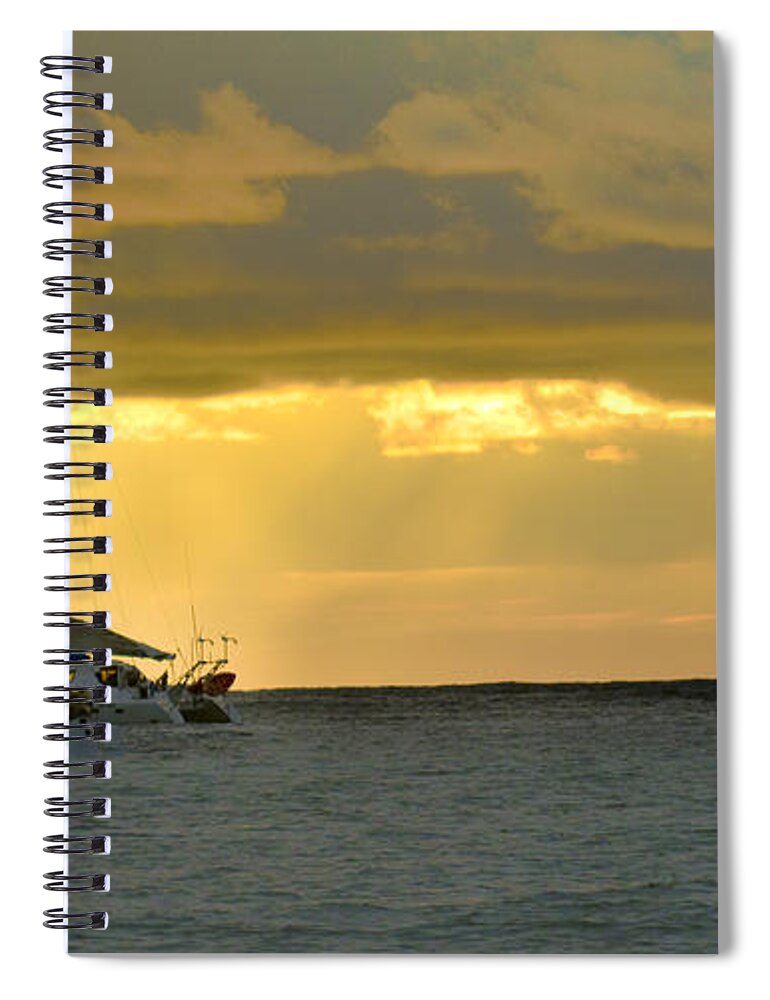 Boat Spiral Notebook featuring the photograph Coastal Catamaran Sunset by Gary Keesler