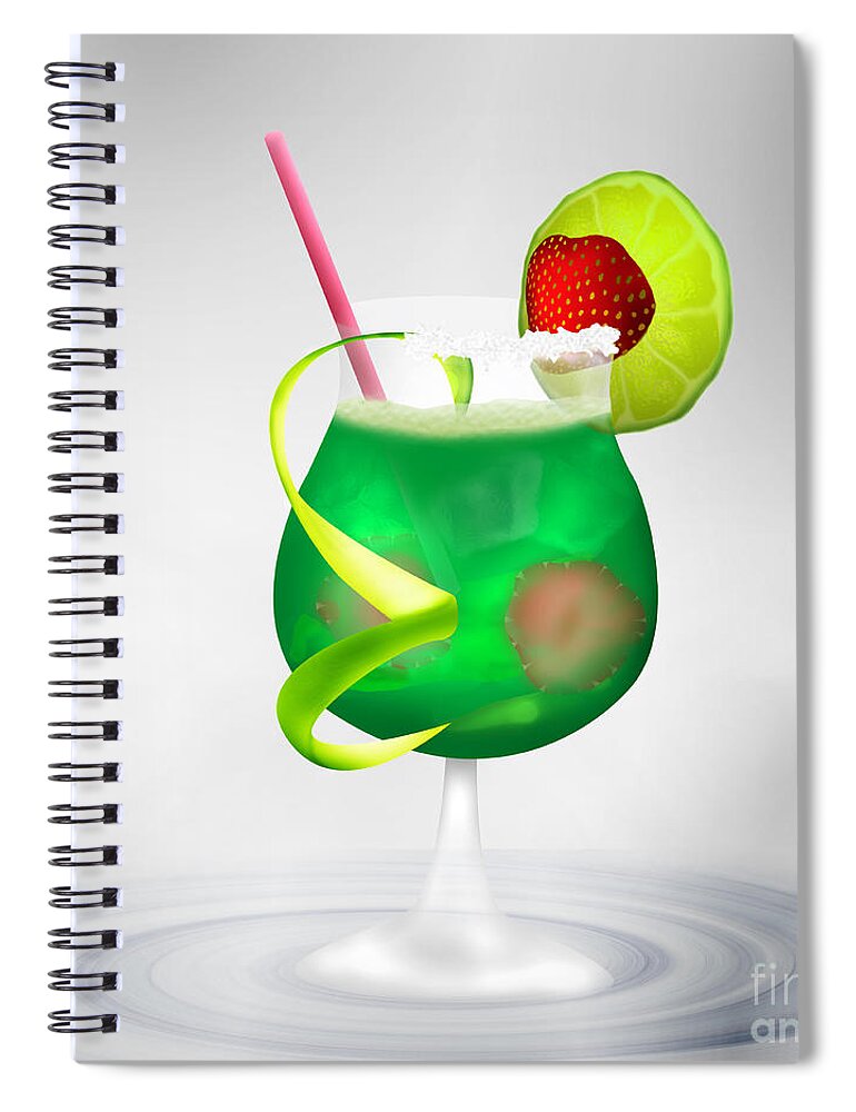 Cocktail Spiral Notebook featuring the digital art Cocktail Green Strawberry by Gina Koch