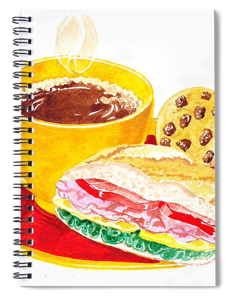 Coffee Spiral Notebook featuring the painting Coffee Cookies Sandwich Lunch by Irina Sztukowski