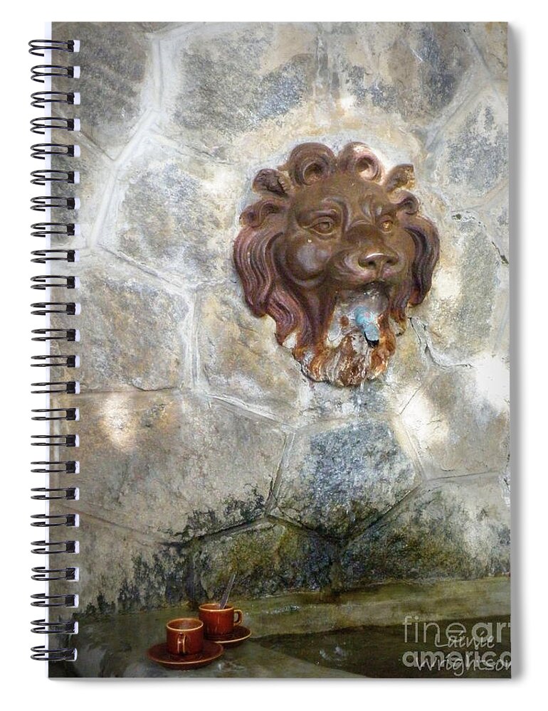 Fountain Spiral Notebook featuring the photograph Coffee Cups by the Fountain by Lainie Wrightson