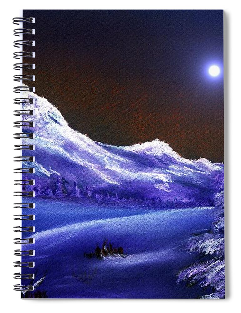 Moon Spiral Notebook featuring the painting Cold Night by Anastasiya Malakhova