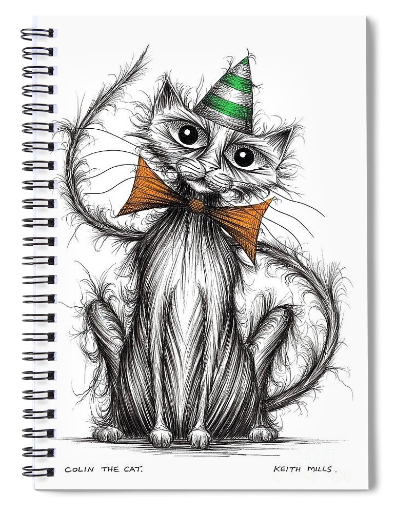 Colin The Cat Spiral Notebook featuring the drawing Colin the cat by Keith Mills