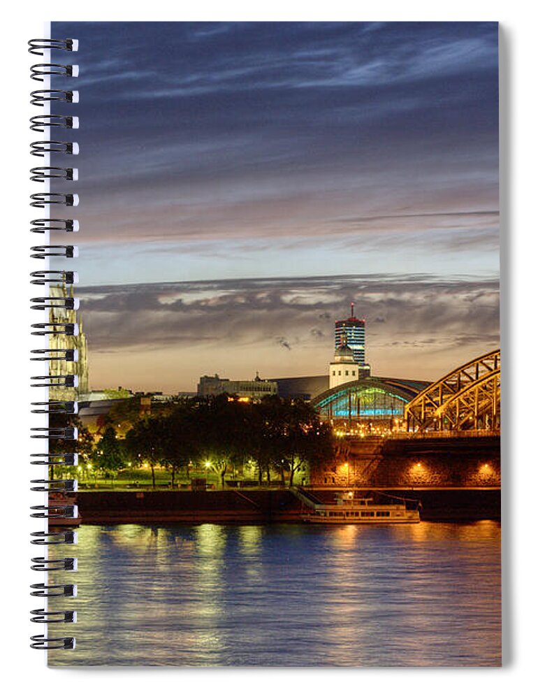 Cologne Spiral Notebook featuring the photograph Cologne Cathedral with Rhine Riverside by Heiko Koehrer-Wagner