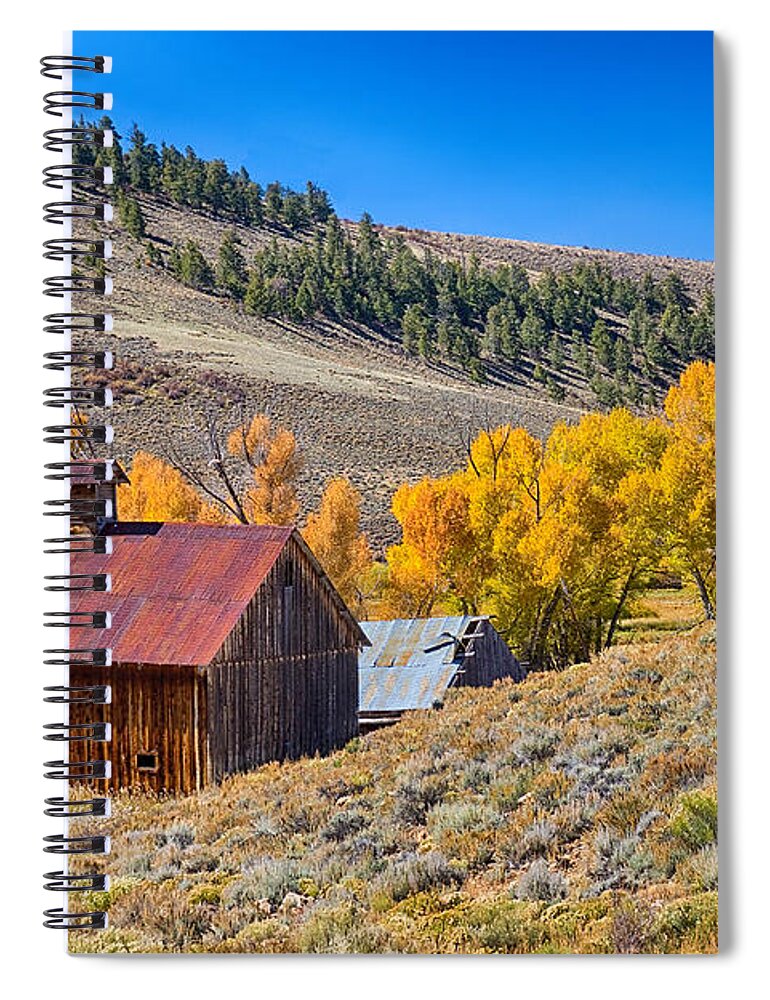  Agriculture Spiral Notebook featuring the photograph Colorado Rustic Rural Barn with Autumn Colors by James BO Insogna