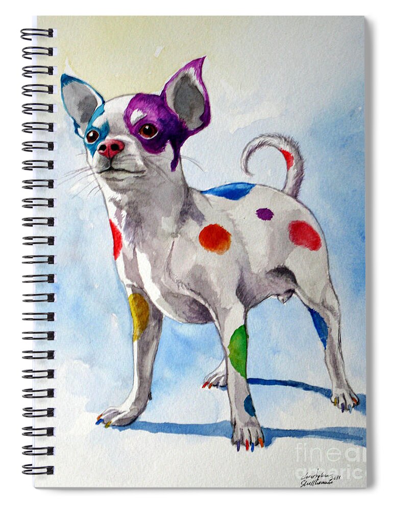 Chihuahua Spiral Notebook featuring the painting Colorful Dalmatian Chihuahua by Christopher Shellhammer