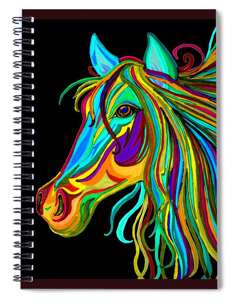 Horse Spiral Notebook featuring the drawing Colorful Horse Head 2 by Nick Gustafson