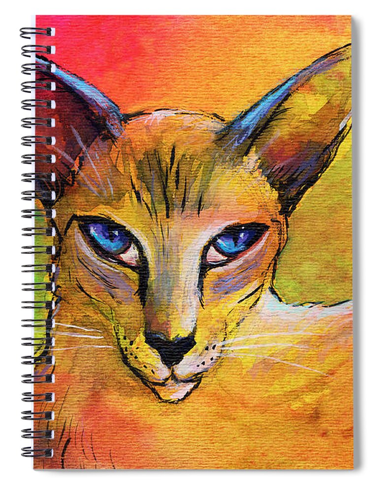 Oriental Shorthair Cat Spiral Notebook featuring the painting Colorful Oriental shorthair Cat painting by Svetlana Novikova