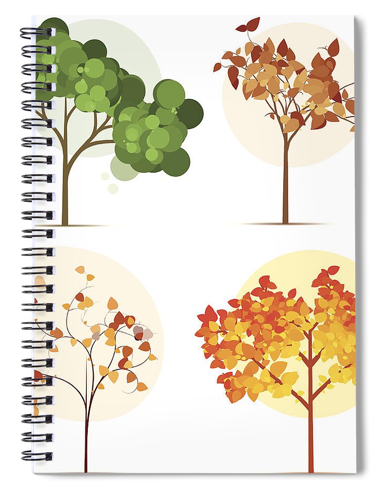 Orange Color Spiral Notebook featuring the digital art Colorful Seasonal Trees by Calvindexter