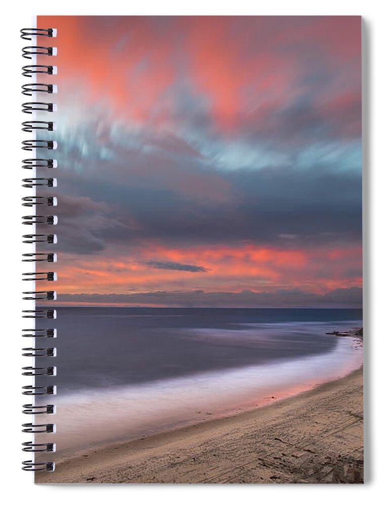 California; Long Exposure; Ocean; Reflection; San Diego; Seascape; Sky; Sunset; Surf; Sun; Clouds; Waves Spiral Notebook featuring the photograph Colorful Swamis Sunset by Larry Marshall