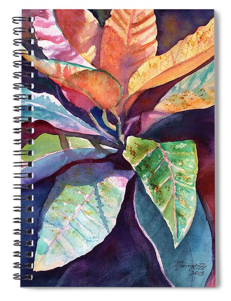 Tropical Leaves Spiral Notebook featuring the painting Colorful Tropical Leaves 3 by Marionette Taboniar