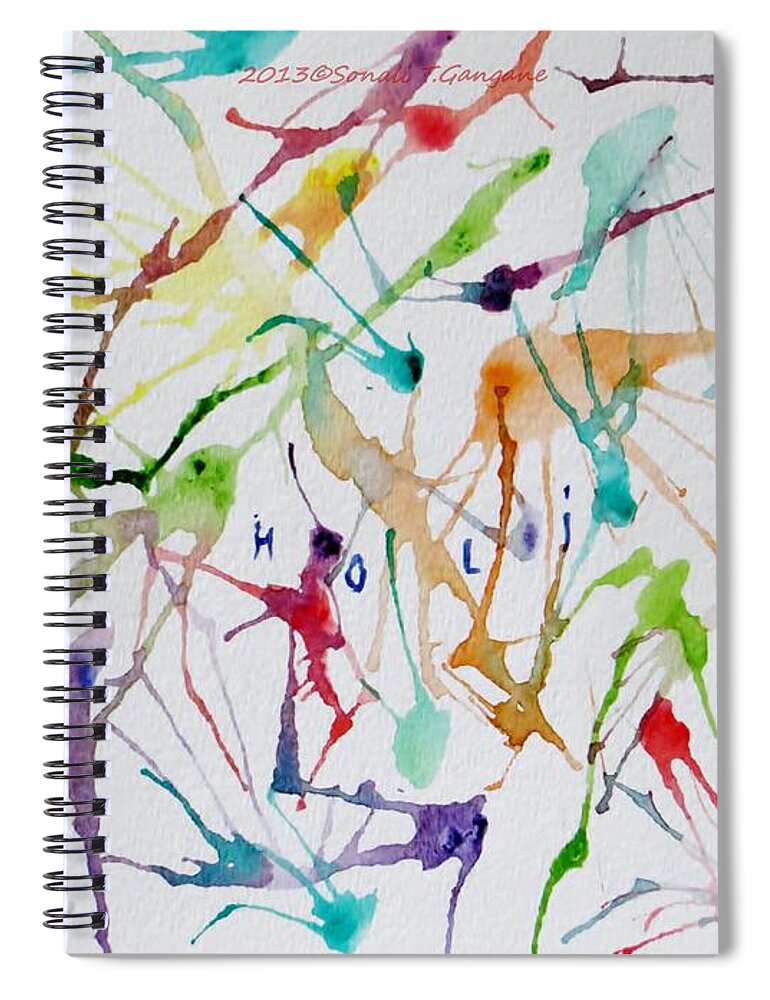 Holi Spiral Notebook featuring the painting Colourful Holi by Sonali Gangane