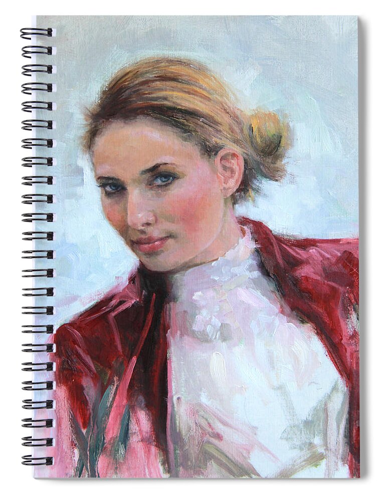 Lady Spiral Notebook featuring the painting Come a Little Closer young woman portrait by Talya Johnson