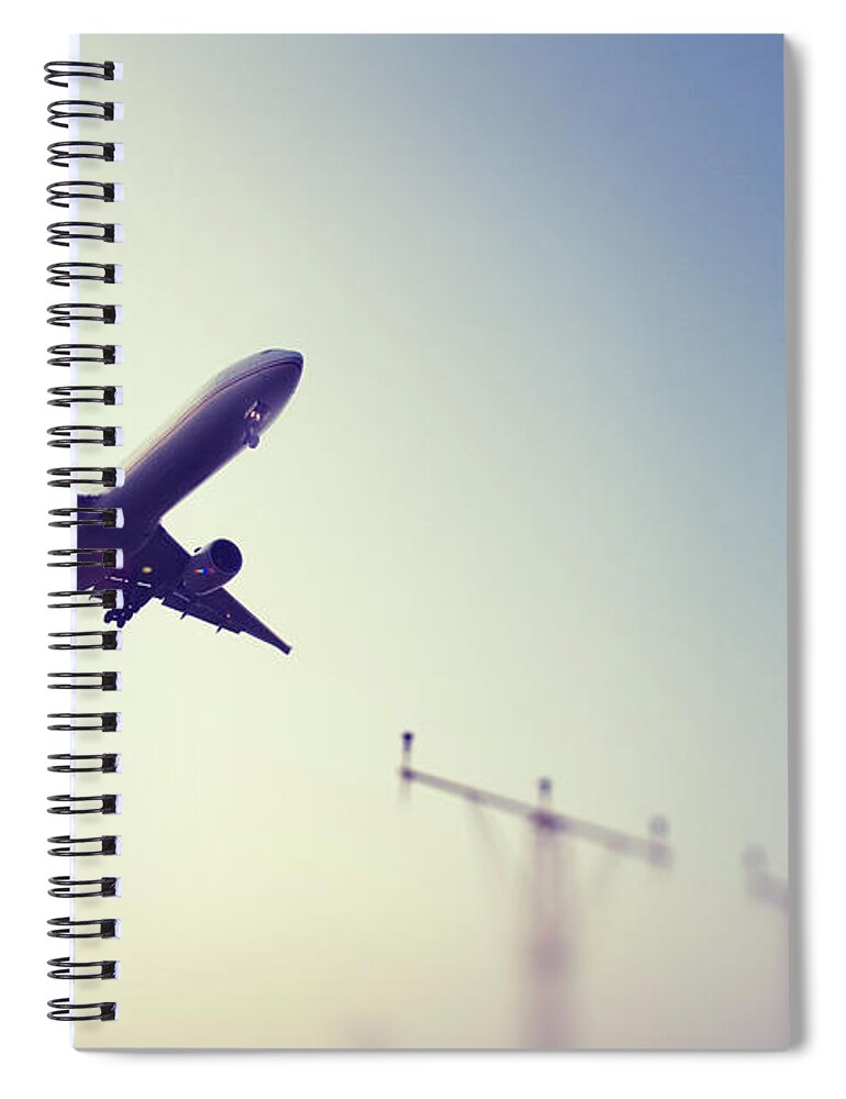 Mid-air Spiral Notebook featuring the photograph Commercial Airliner Landing by Greg Bajor