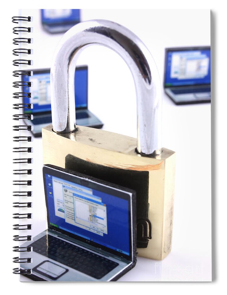 Unlocked Spiral Notebook featuring the photograph Computer security concept by Simon Bratt