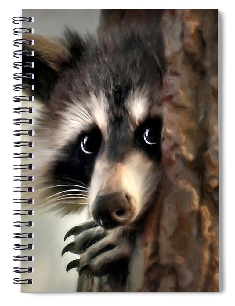 Raccoon Spiral Notebook featuring the painting Conspicuous Bandit by Christina Rollo