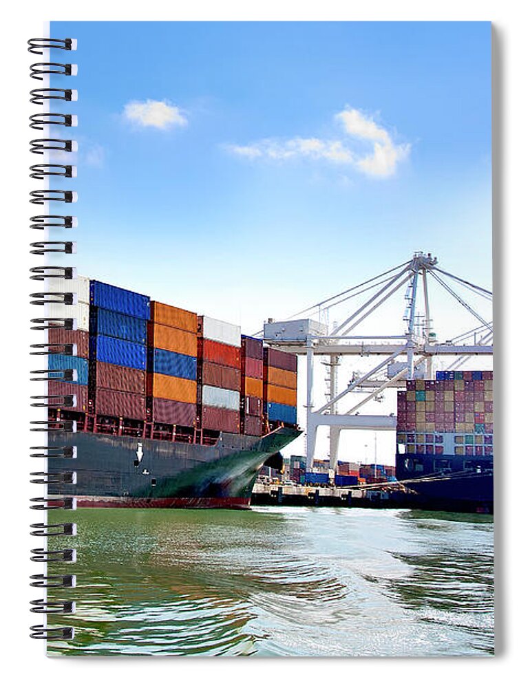 Trading Spiral Notebook featuring the photograph Container Ships Docked At Port by Geri Lavrov