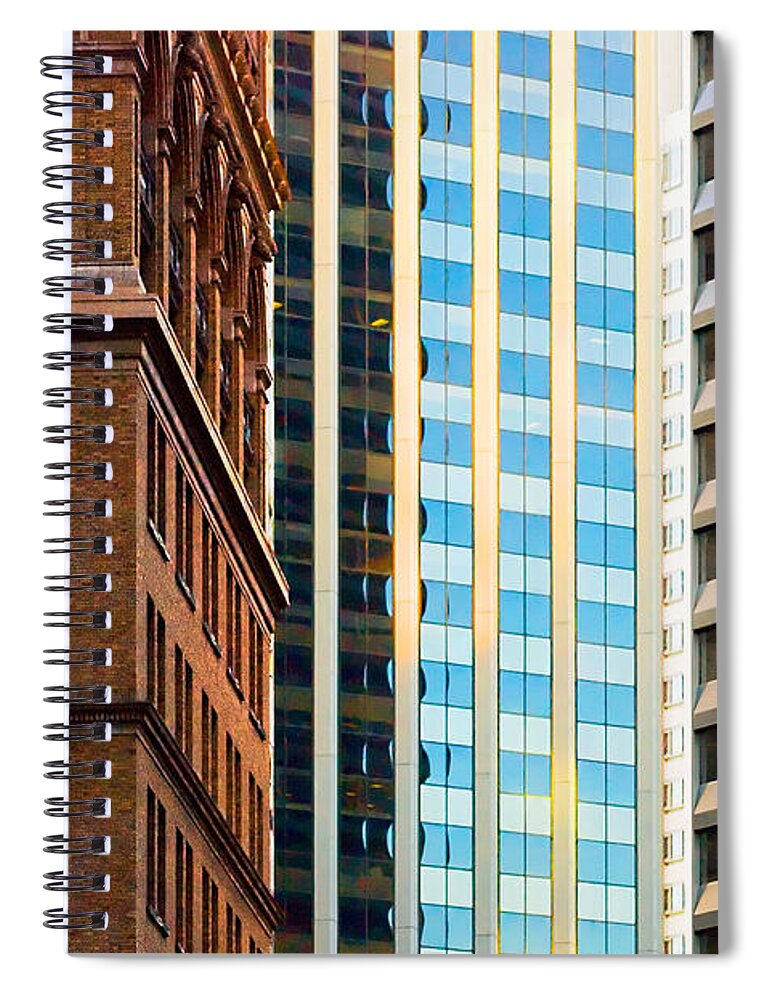 Buildings Spiral Notebook featuring the sculpture Convergence by Mick Burkey