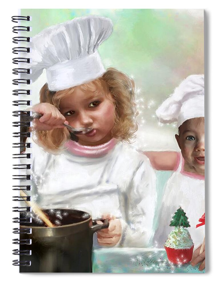 Childrens Paintings Spiral Notebook featuring the painting Cookin Up a Little Christmas Magic by Colleen Taylor
