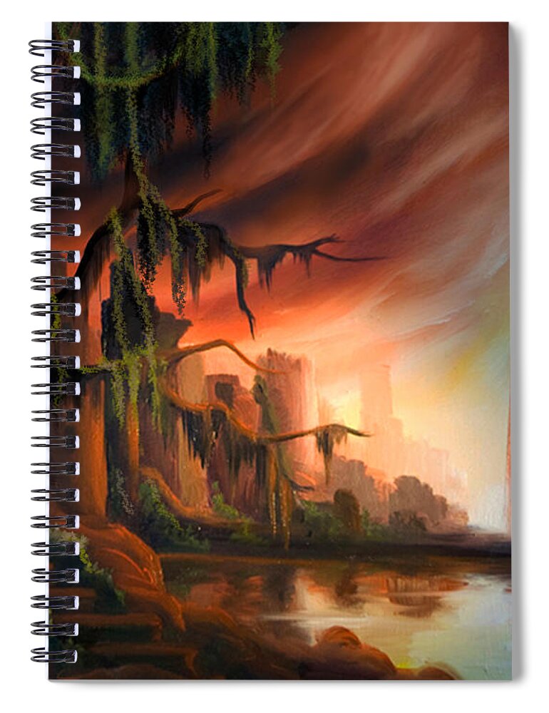 Sunrise Spiral Notebook featuring the painting Cooridor of Light by James Hill