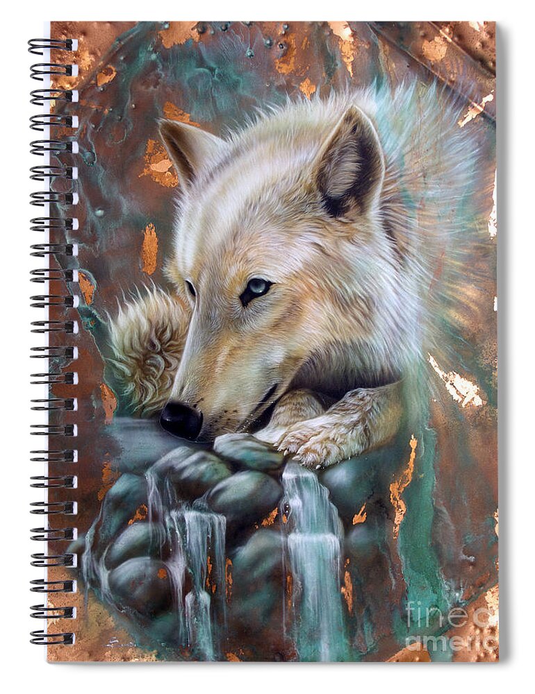 Copper Spiral Notebook featuring the painting Copper Arctic Wolf by Sandi Baker