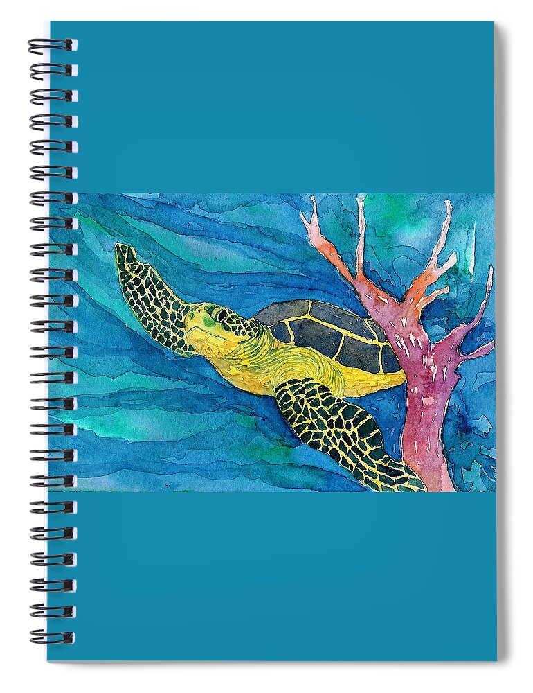Sea Turtle Spiral Notebook featuring the painting Coral Sea Turtle by Anne Marie Brown