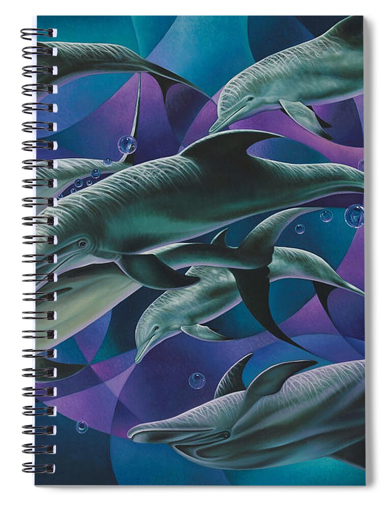 Dolphins Spiral Notebook featuring the painting Corazon del Mar by Ricardo Chavez-Mendez