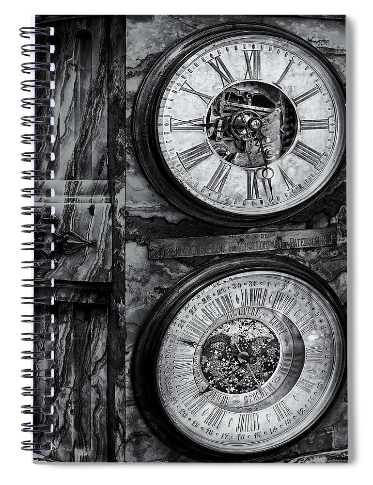 America Spiral Notebook featuring the photograph Cornu Clock BW by Susan Candelario