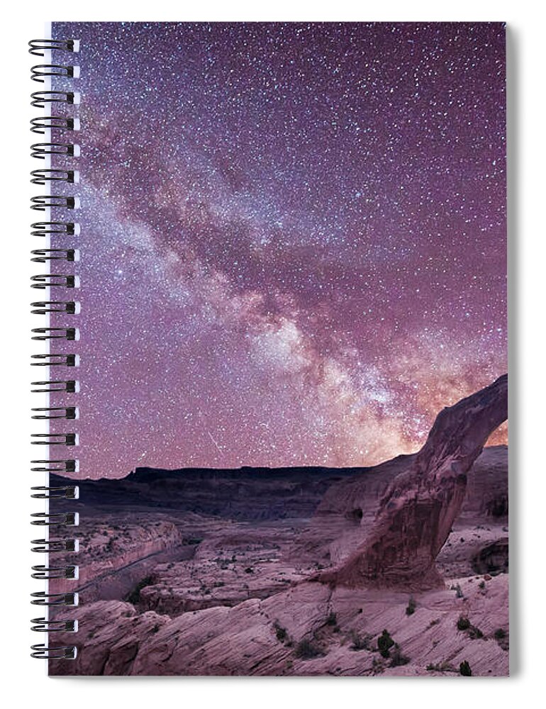 Sunset Spiral Notebook featuring the photograph Corona Arch Milky Way by Michael Ver Sprill