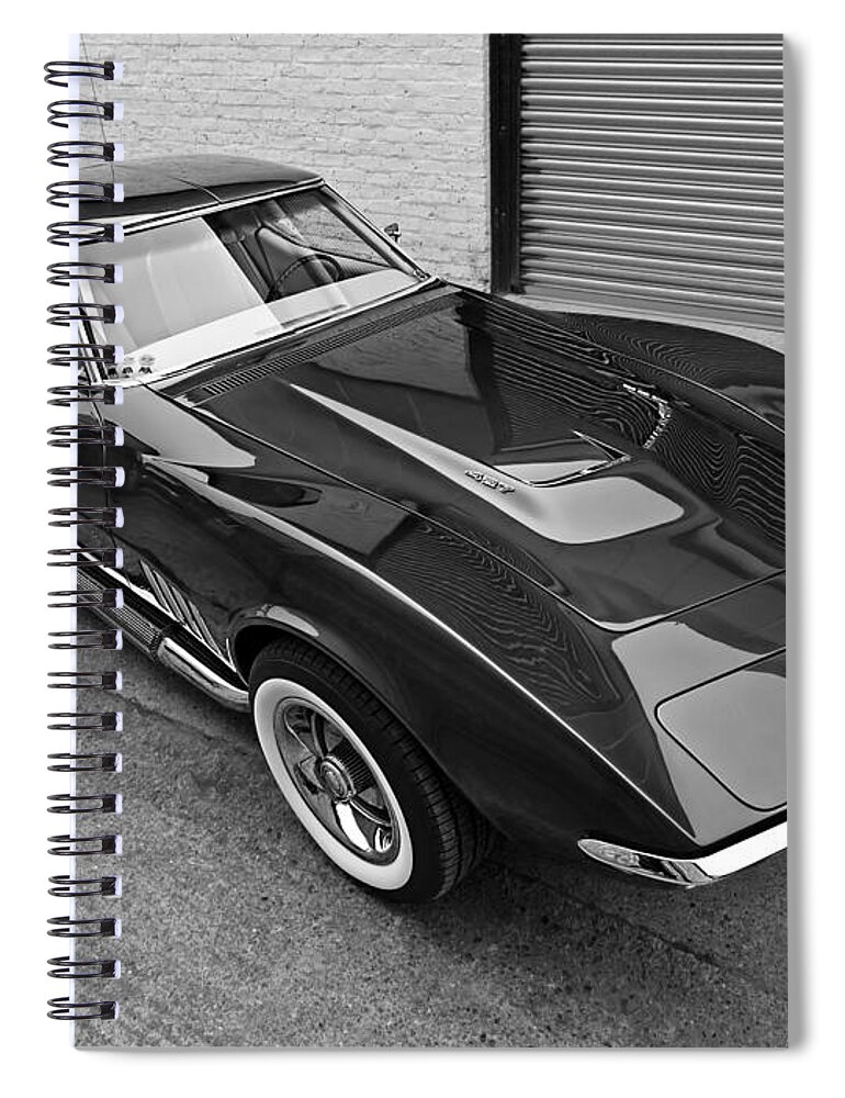 Classic Vette Spiral Notebook featuring the photograph Corvette C3 1968 in Black and White by Gill Billington