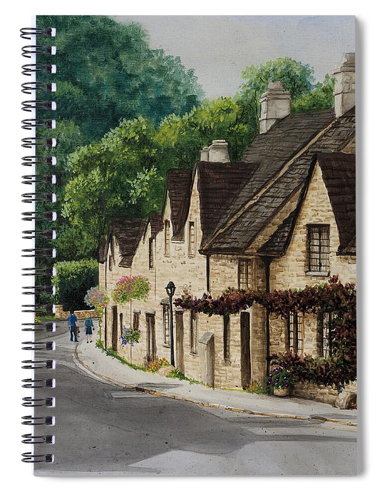 Architecture Spiral Notebook featuring the painting Cotswold Street by Mary Palmer