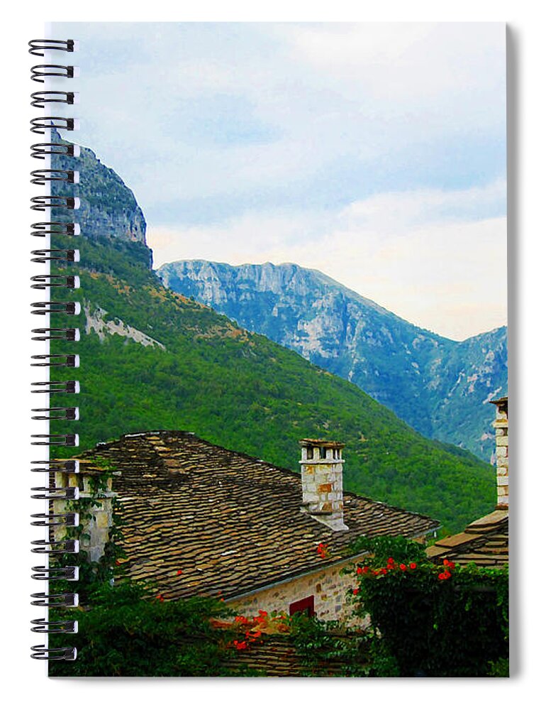 Alexandros Daskalakis Spiral Notebook featuring the photograph Cottages and Mountains by Alexandros Daskalakis