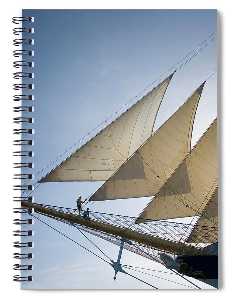 Heterosexual Couple Spiral Notebook featuring the photograph Couple On Bowsprit Of Royal Clipper by Holger Leue