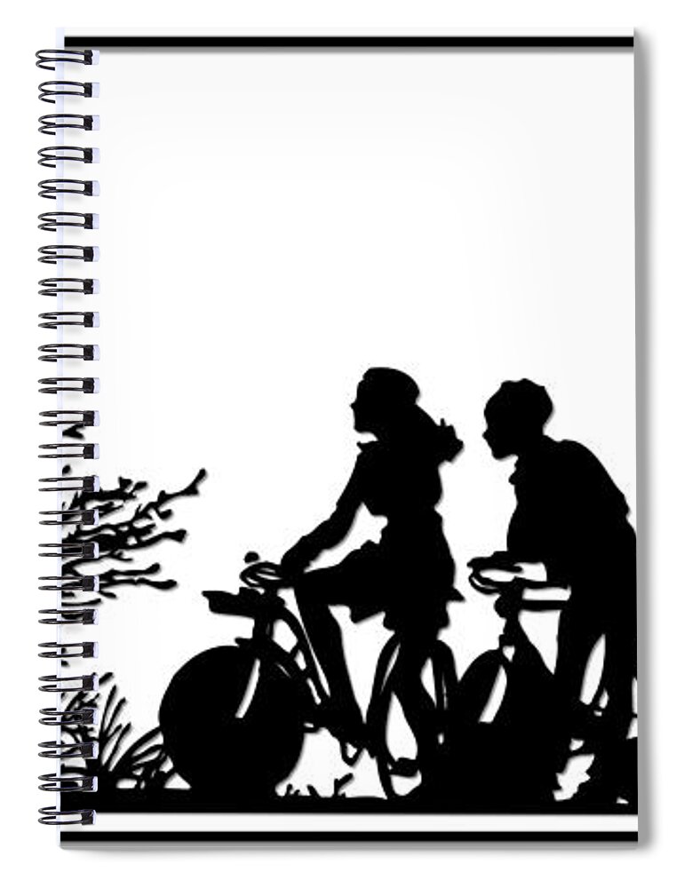 Bikes Spiral Notebook featuring the digital art Couple Riding Bikes Silhouette by Rose Santuci-Sofranko