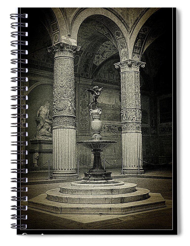 Courtyard Palazzo Becchio Spiral Notebook featuring the photograph Courtyard Fountain lomo by Weston Westmoreland