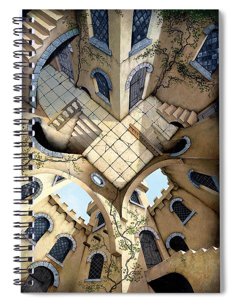 Impossible Spiral Notebook featuring the digital art Courtyard by MGL Meiklejohn Graphics Licensing