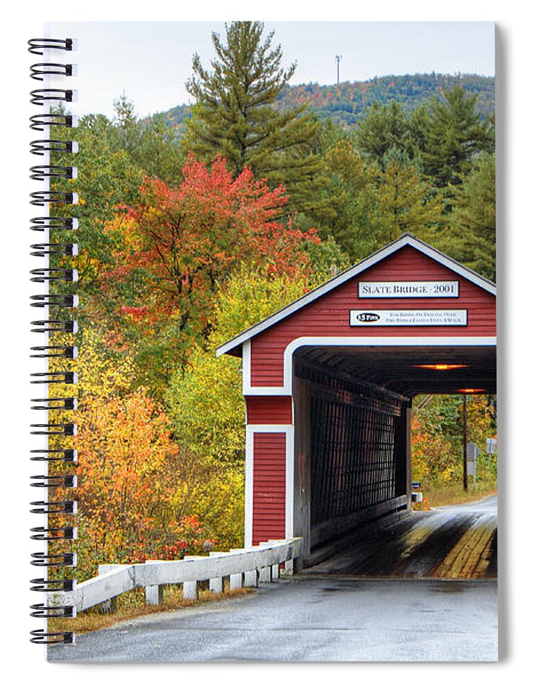 Covered Bridge Spiral Notebook featuring the photograph Covered Bridge in Autumn by Donna Doherty
