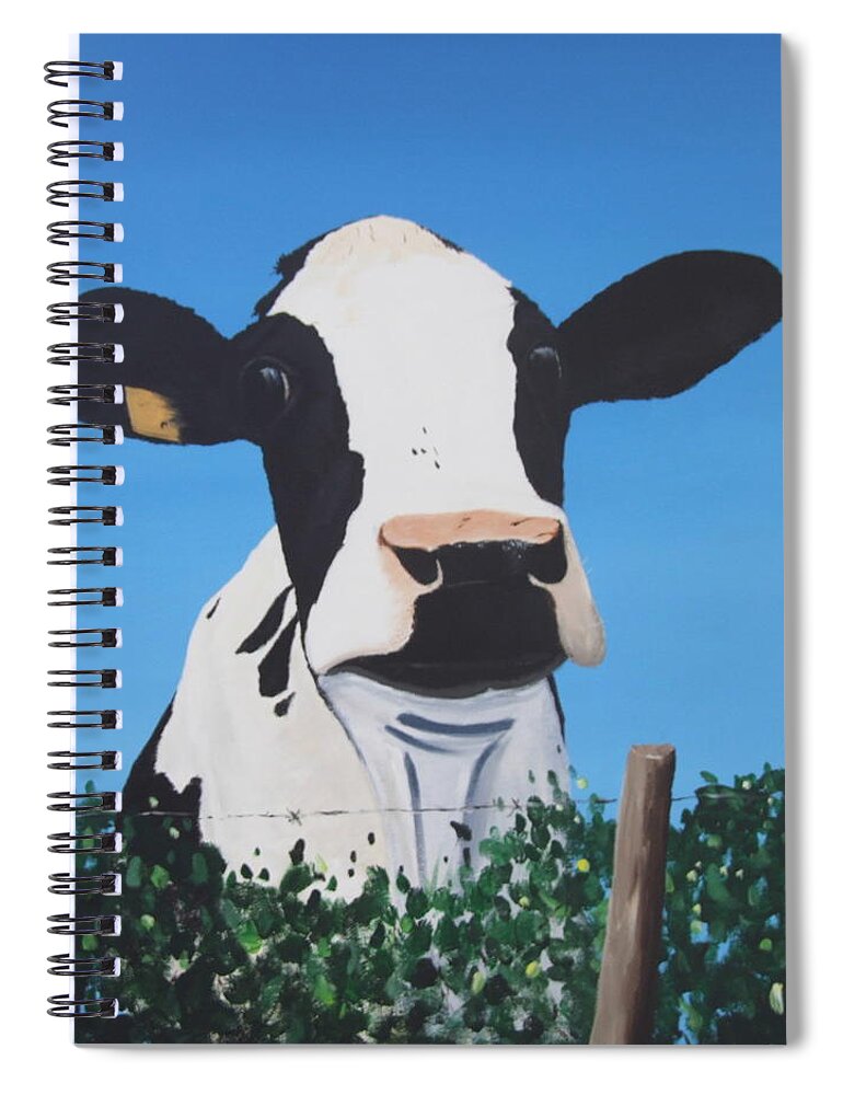 Cow Spiral Notebook featuring the painting Cow on a Ditch by Tony Gunning