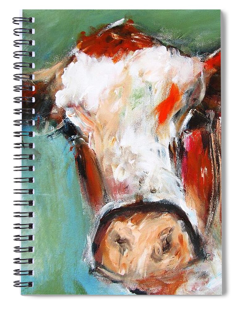 Cow Spiral Notebook featuring the painting Bovine wall art paintings of cows by Mary Cahalan Lee - aka PIXI