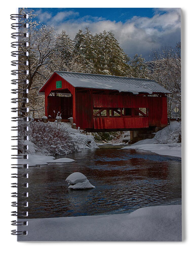 Covered Bridge Spiral Notebook featuring the photograph Cox brook runs under covered bridge by Jeff Folger