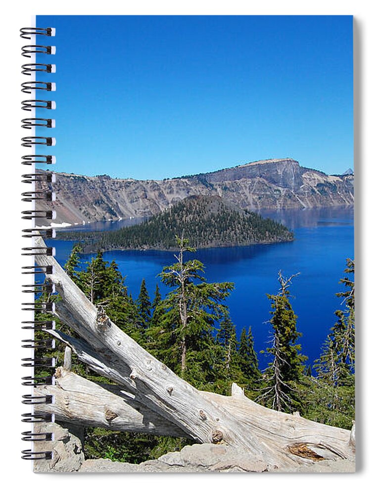 Crater Lake Spiral Notebook featuring the photograph Crater Lake And Fallen Tree by Debra Thompson