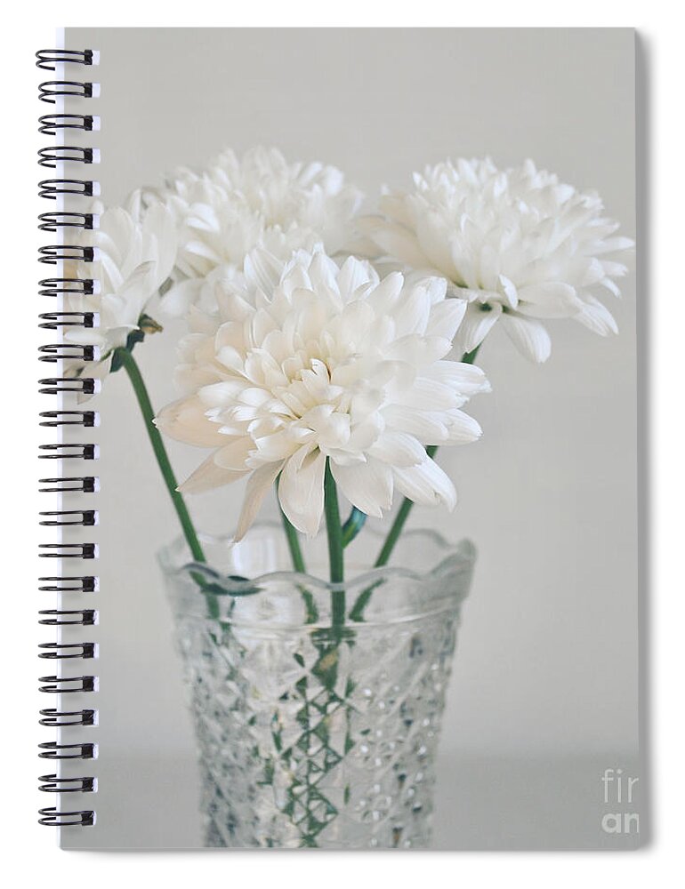 Chrysanthemums Spiral Notebook featuring the photograph Creamy white flowers in tall vase by Lyn Randle