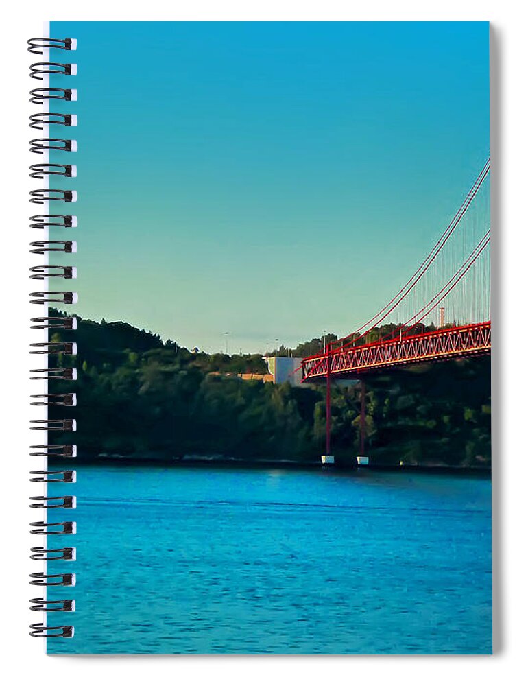 Lisbon Spiral Notebook featuring the photograph Cristo Rei and the 25 de Abril Bridge by Mitchell R Grosky